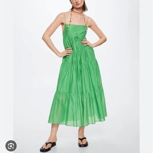 Mango Flowy Long Green Dress